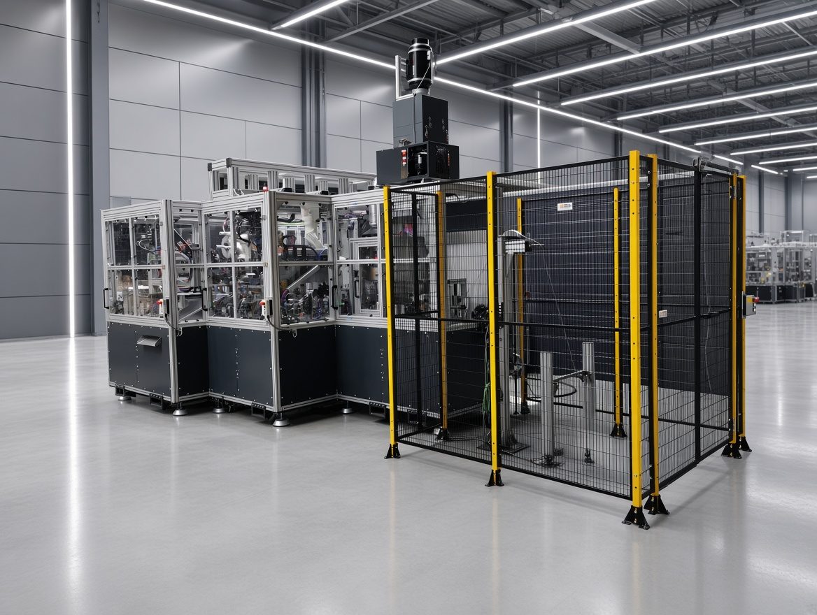 Hala produkcyjna z zautomatyzowaną linią i ogrodzoną strefą bezpieczeństwa